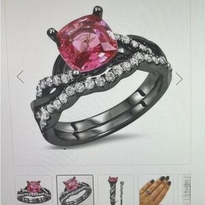 Elegant Pink Sapphire and Diamond Ring in Black Gold, Engagement Ring Only